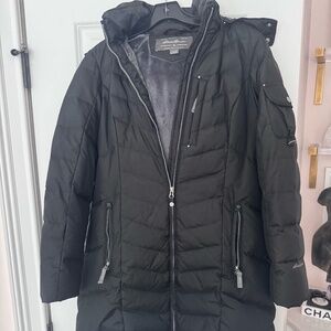 Eddie Bauer Black Long Puffer Coat Faux Fur Hood Women’s Winter Jacket Size S